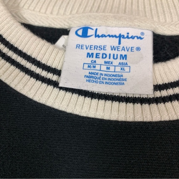Champion Reverse Weave Phys Ed Black White Varsity Crewneck Sweatshirt Medium - Picture 3 of 4